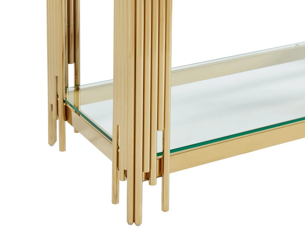 Console Avec 1 étagère En Verre Trempé Et Acier Inoxydable - Doré - NOMELANO De Pascal MORABITO 8 Console Avec 1 étagère En Verre Trempé Et Acier Inoxydable - Doré - NOMELANO De Pascal MORABITO – Image 6