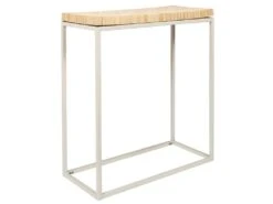 FREJ - Console Avec Plateau Rondins De Bois Piétement Métal Blanc