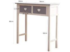 Table Console 2 Tiroirs Bois Blanc Gris Shabby 80x80x30 -Electroménager Soldes console 12611153