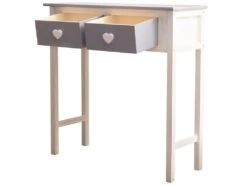 Table Console 2 Tiroirs Bois Blanc Gris Shabby 80x80x30 -Electroménager Soldes console 12611155