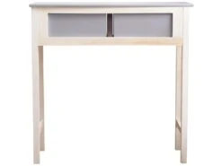 Table Console 2 Tiroirs Bois Blanc Gris Shabby 80x80x30 -Electroménager Soldes console 12611157