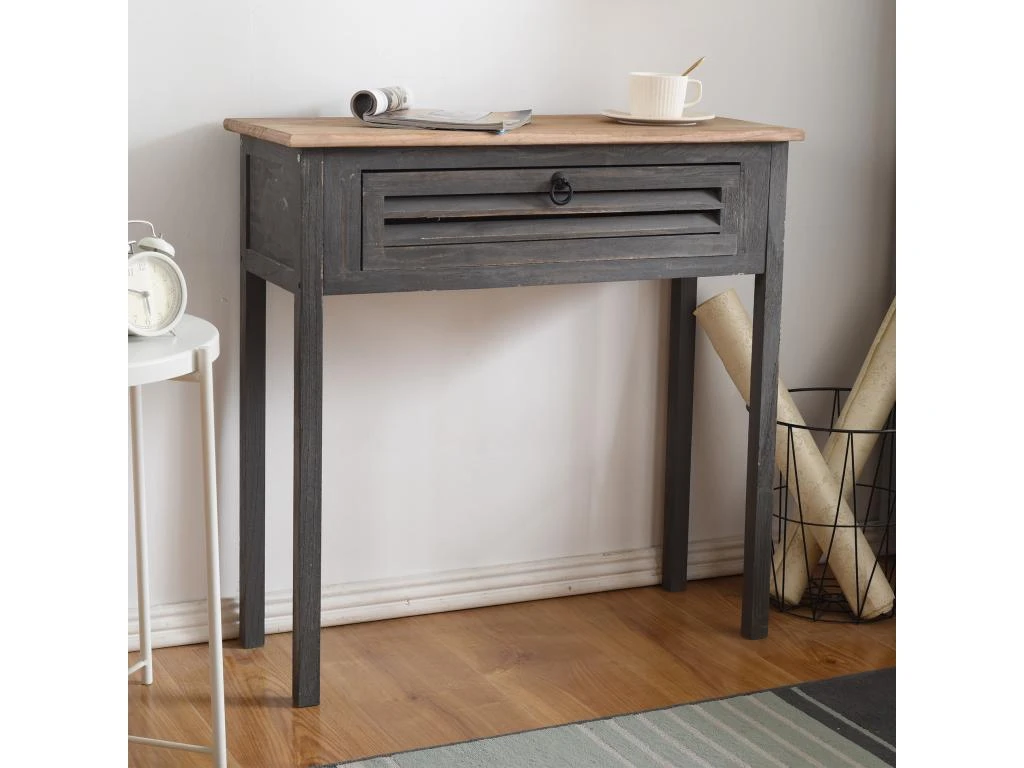 Table Bureau Console 1 Tiroir Bois Gris Shabby 75x75x30,5 3 Table Bureau Console 1 Tiroir Bois Gris Shabby 75x75x30,5