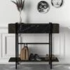 Console Avec 1 Porte Et 1 étagère - Naturel Foncé Et Effet Marbre Noir - CHENOA -Electroménager Soldes console 12668561