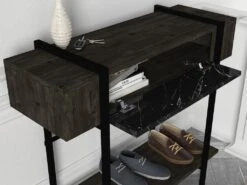 Console Avec 1 Porte Et 1 étagère - Naturel Foncé Et Effet Marbre Noir - CHENOA -Electroménager Soldes console 12668567