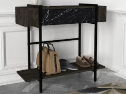 Console Avec 1 Porte Et 1 étagère - Naturel Foncé Et Effet Marbre Noir - CHENOA -Electroménager Soldes console 12668577