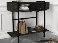 Console Avec 1 Porte Et 1 étagère - Naturel Foncé Et Effet Marbre Noir - CHENOA -Electroménager Soldes console 12668579