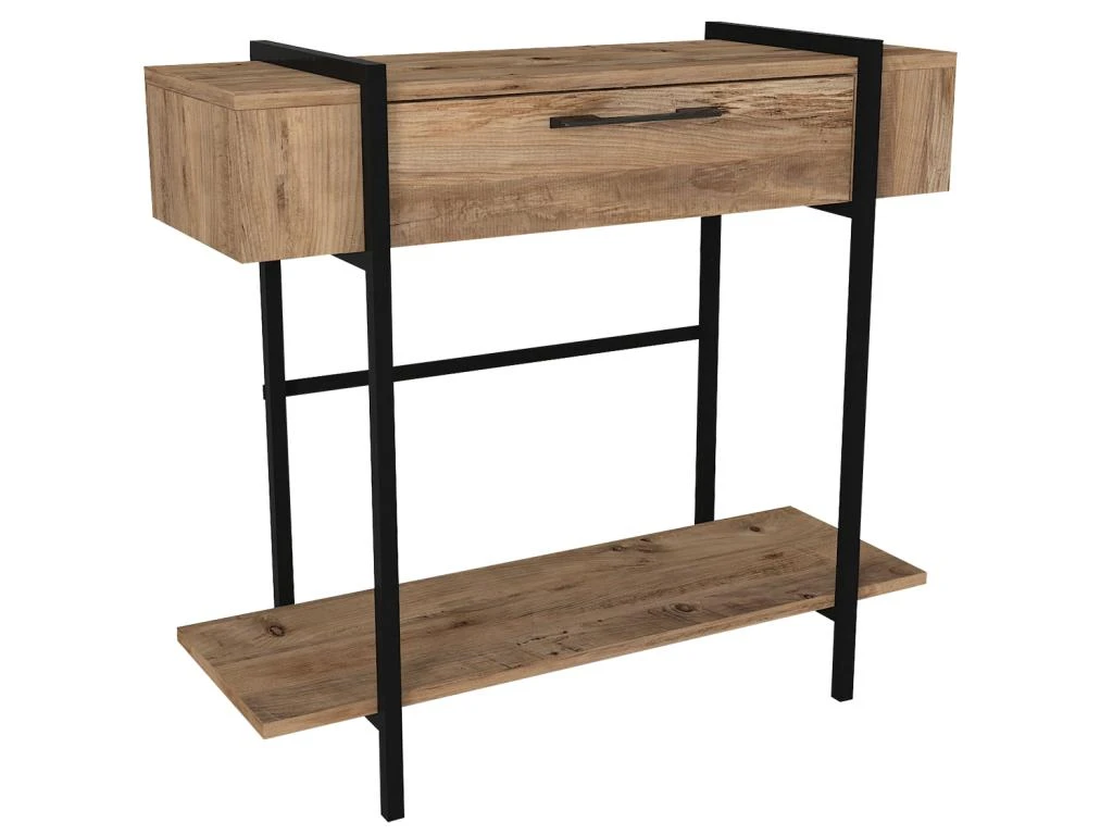 Console Avec 1 Porte Et 1 étagère - Naturel Clair Et Noir - CHENOA 9 Console Avec 1 Porte Et 1 étagère - Naturel Clair Et Noir - CHENOA – Image 7