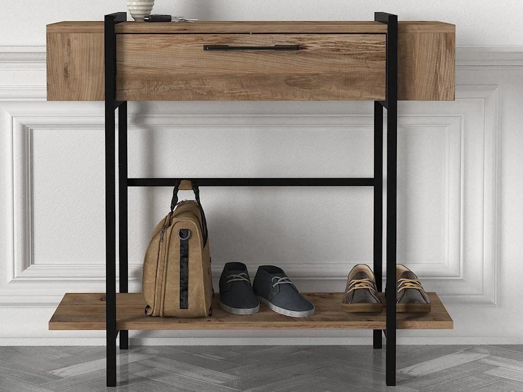 Console Avec 1 Porte Et 1 étagère - Naturel Clair Et Noir - CHENOA 4 Console Avec 1 Porte Et 1 étagère - Naturel Clair Et Noir - CHENOA – Image 2