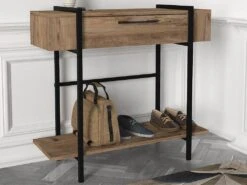 Console Avec 1 Porte Et 1 étagère - Naturel Clair Et Noir - CHENOA 12 Console Avec 1 Porte Et 1 étagère - Naturel Clair Et Noir - CHENOA -Electroménager Soldes console 12668691
