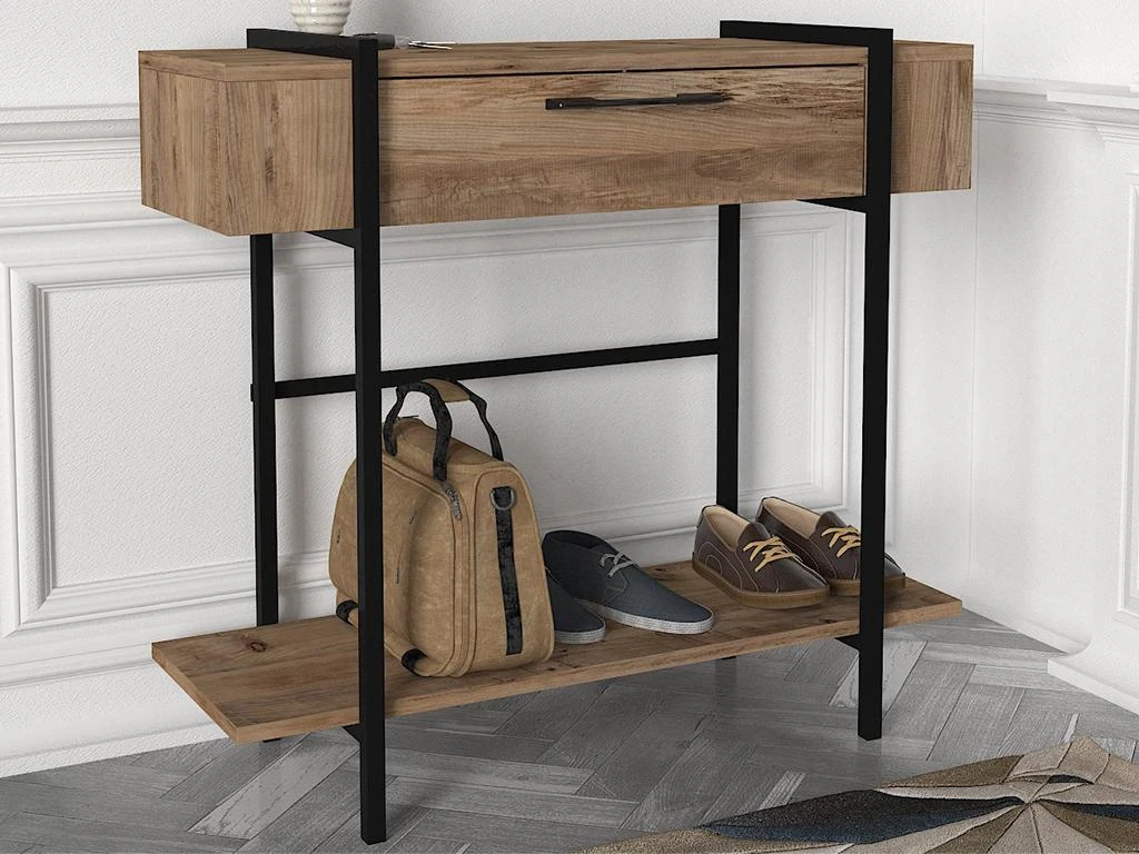 Console Avec 1 Porte Et 1 étagère - Naturel Clair Et Noir - CHENOA 5 Console Avec 1 Porte Et 1 étagère - Naturel Clair Et Noir - CHENOA – Image 3