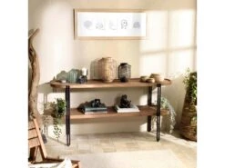 ALIDA - Console Double Plateau Arrondi En Bois De Teck Recyclé