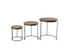 ALIDA - Set De 3 Tables D'appoint Rondes Marrons Teck Recyclé Acacia Mahogany Pieds Métal Noirs -Electroménager Soldes console 14653207