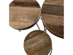 ALIDA - Set De 3 Tables D'appoint Rondes Marrons Teck Recyclé Acacia Mahogany Pieds Métal Noirs -Electroménager Soldes console 14653209