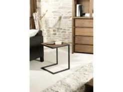 ALIDA - Bout De Canapé Carré Marron 40x40cm Teck Recyclé Pied Métal Noir