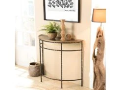 JONAS - Console Demi-lune 90x36cm Alu Doré Pieds Métal Noirs Torsadés