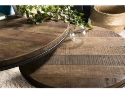 ALIDA - Set De 2 Tables Basses Gigognes Rondes Teck Recyclé Acacia Mahogany Recyclé Pieds Métal Noir -Electroménager Soldes console 14653277