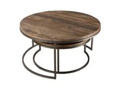 ALIDA - Set De 2 Tables Basses Gigognes Rondes Teck Recyclé Acacia Mahogany Recyclé Pieds Métal Noir -Electroménager Soldes console 14653279