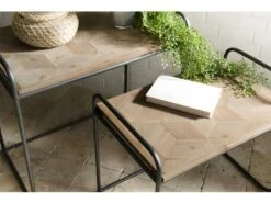 HABY - Set De 2 Tables D'appoint Gigognes Plateaux Rectangulaires Sapin Marqueté Pieds Métal 9 HABY - Set De 2 Tables D'appoint Gigognes Plateaux Rectangulaires Sapin Marqueté Pieds Métal -Electroménager Soldes console 14653365