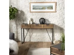 DORIANE - Console Noire Métal 3 Tiroirs Cannage Naturel