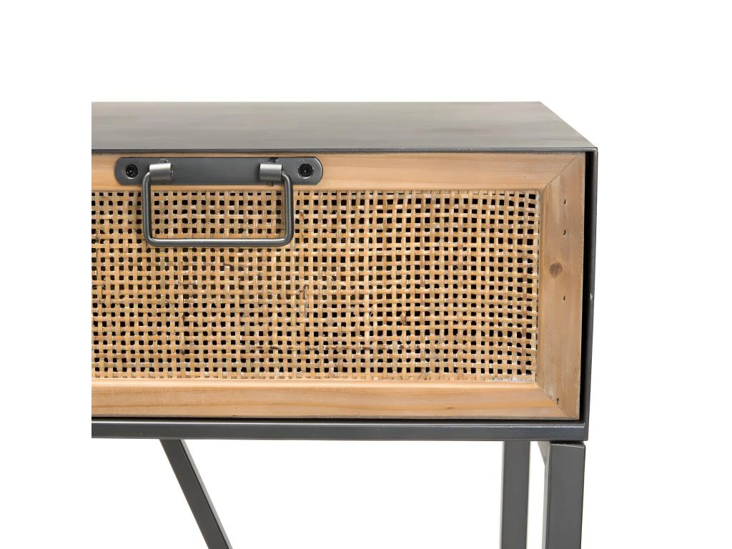 DORIANE - Console Noire Métal 3 Tiroirs Cannage Naturel 7 DORIANE - Console Noire Métal 3 Tiroirs Cannage Naturel – Image 5