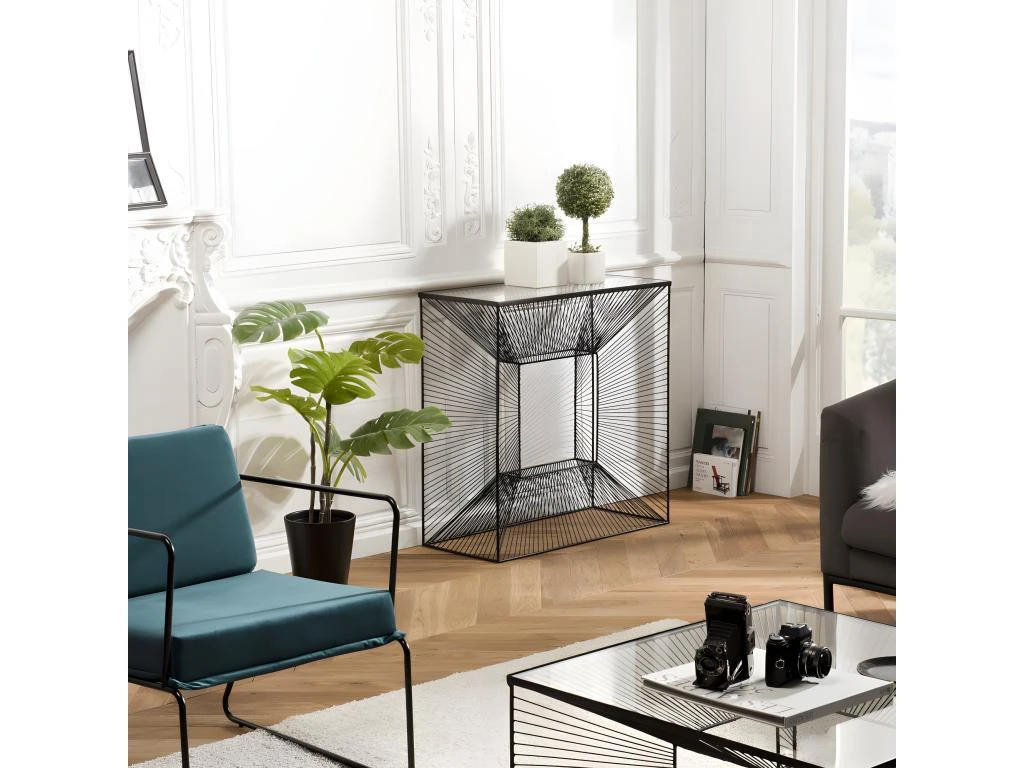 THEODORE - Console Carrée Métal Noir Plateau Verre 3 THEODORE - Console Carrée Métal Noir Plateau Verre