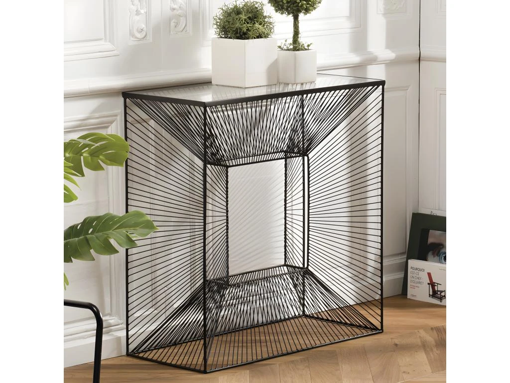 THEODORE - Console Carrée Métal Noir Plateau Verre 6 THEODORE - Console Carrée Métal Noir Plateau Verre – Image 4