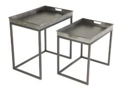 HABY - Set De 2 Tables D'appoint Gigognes Plateaux Rectangulaires Zinc Pieds Métal -Electroménager Soldes console 14653733
