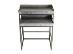 HABY - Set De 2 Tables D'appoint Gigognes Plateaux Rectangulaires Zinc Pieds Métal -Electroménager Soldes console 14653735