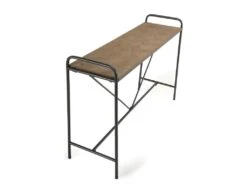 HABY - Console Plateau Naturel Sapin Marqueté Pieds Métal Noir -Electroménager Soldes console 14653843