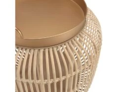 VICTOIRE - Table D'appoint Cylindrique Avec Poignées 60x60cm Plateau En Métal Doré Piètement En Rotin Blanchi -Electroménager Soldes console 14653917