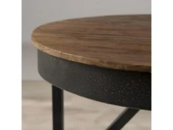 ALIDA - Table Basse Ronde D'appoint 50x50cm Plateau Teck Recyclé Pied Métal Noir -Electroménager Soldes console 14653985