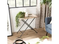 DORIANE - Table D'appoint Rectangulaire Plateau Cannage Naturel Pieds Métal Noir