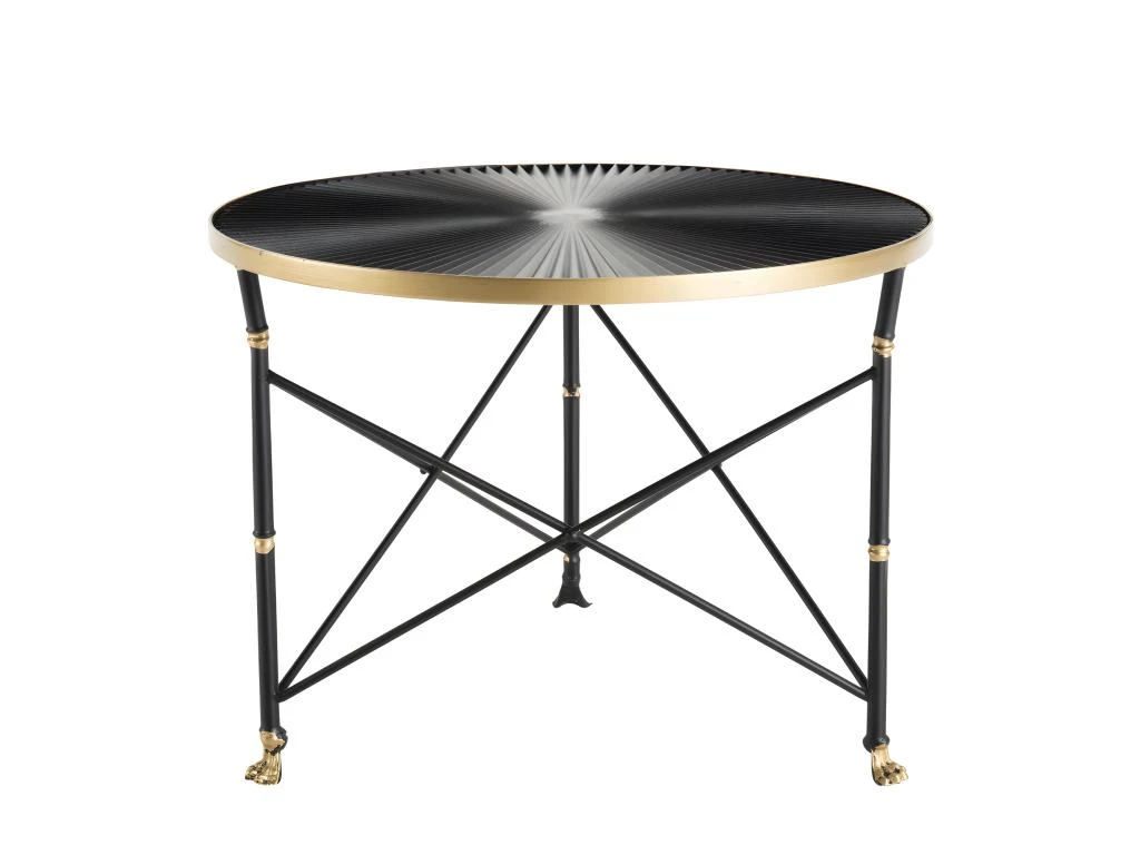 THEODORE - Table D'appoint Ronde 61x61cm Ceinture Dorée Pieds Métal Noir 4 THEODORE - Table D'appoint Ronde 61x61cm Ceinture Dorée Pieds Métal Noir – Image 2