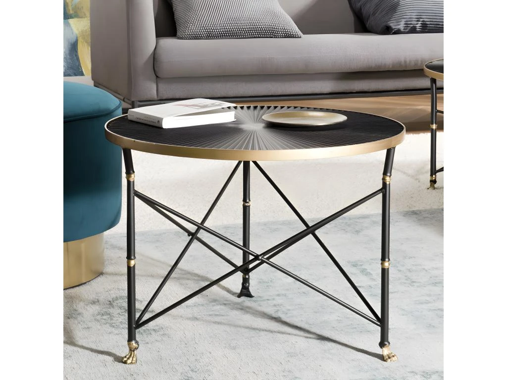 THEODORE - Table D'appoint Ronde 61x61cm Ceinture Dorée Pieds Métal Noir 7 THEODORE - Table D'appoint Ronde 61x61cm Ceinture Dorée Pieds Métal Noir – Image 5