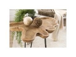 LALY - Table D'appoint Bois Teck - Plateau Forme Naturelle - Pieds épingles Scandi Métal -Electroménager Soldes console 14654171