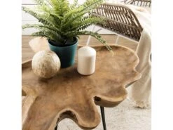 LALY - Table D'appoint Bois Teck - Plateau Forme Naturelle - Pieds épingles Scandi Métal -Electroménager Soldes console 14654173
