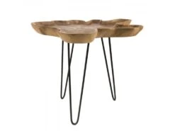 LALY - Table D'appoint Bois Teck - Plateau Forme Naturelle - Pieds épingles Scandi Métal -Electroménager Soldes console 14654175