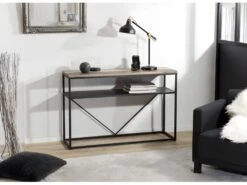 LEANDRE - Console Noire Rectangulaire Avec Tablette Bois Acacia Et Acier Noir