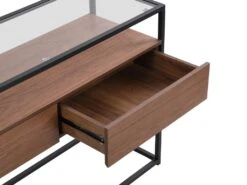 Console Avec 2 Tiroirs En MDF, Verre Trempé Et Métal - Naturel Foncé - CAMATA 17 Console Avec 2 Tiroirs En MDF, Verre Trempé Et Métal - Naturel Foncé - CAMATA -Electroménager Soldes console 15072541