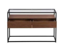 Console Avec 2 Tiroirs En MDF, Verre Trempé Et Métal - Naturel Foncé - CAMATA 14 Console Avec 2 Tiroirs En MDF, Verre Trempé Et Métal - Naturel Foncé - CAMATA -Electroménager Soldes console 15072549