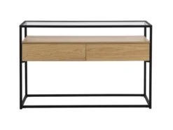 Console Avec 2 Tiroirs En MDF, Verre Trempé Et Métal - Naturel Clair - CAMATA -Electroménager Soldes console 15073667