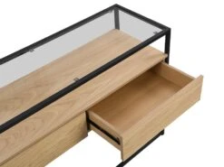 Console Avec 2 Tiroirs En MDF, Verre Trempé Et Métal - Naturel Clair - CAMATA -Electroménager Soldes console 15073679