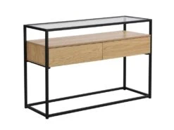 Console Avec 2 Tiroirs En MDF, Verre Trempé Et Métal - Naturel Clair - CAMATA -Electroménager Soldes console 15073683