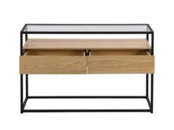Console Avec 2 Tiroirs En MDF, Verre Trempé Et Métal - Naturel Clair - CAMATA -Electroménager Soldes console 15073685