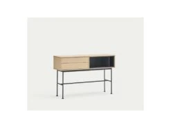 Console 2 Tiroirs 2 Niches Chêne Clair / Gris - TEULAT YOKO -Electroménager Soldes console 17629227