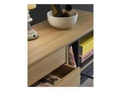 Console 2 Tiroirs 2 Niches Chêne Clair / Gris - TEULAT YOKO -Electroménager Soldes console 17629229