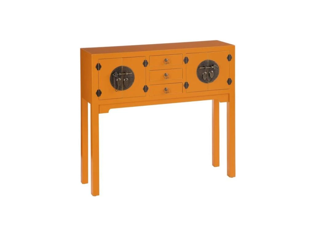 Console 4 Portes, 3 Tiroirs Orange Meuble Chinois - PEKIN 3 Console 4 Portes, 3 Tiroirs Orange Meuble Chinois - PEKIN