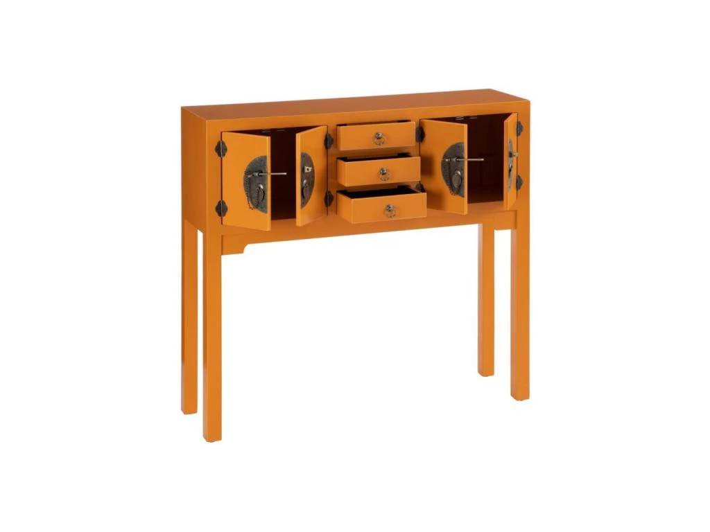 Console 4 Portes, 3 Tiroirs Orange Meuble Chinois - PEKIN 5 Console 4 Portes, 3 Tiroirs Orange Meuble Chinois - PEKIN – Image 3