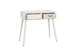 Console 2 Tiroirs Bois Clair/Blanc - LINO -Electroménager Soldes console 17636861