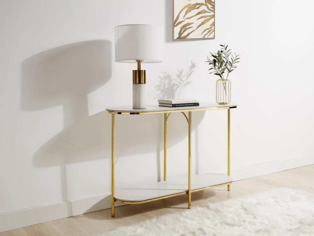 Console En Céramique Et Métal Doré - Effet Marbre Blanc - CALOURA 3 Console En Céramique Et Métal Doré - Effet Marbre Blanc - CALOURA